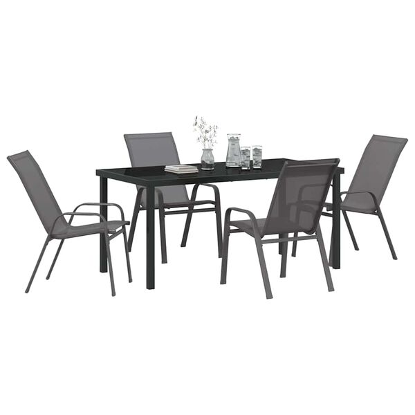 vidaXL Conjunto de Comedor de Jard&iacute;n 5 pcs Gris Textileno y acero