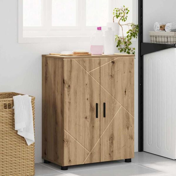 vidaXL Gabinete de Ba&ntilde;o con puerta Roble artesanal 60 x 35 x 80 cm