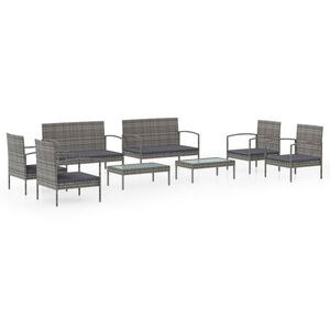 vidaXL Set de muebles de jard&iacute;n 8 pzas y cojines rat&aacute;n sint&eacute;tico gris