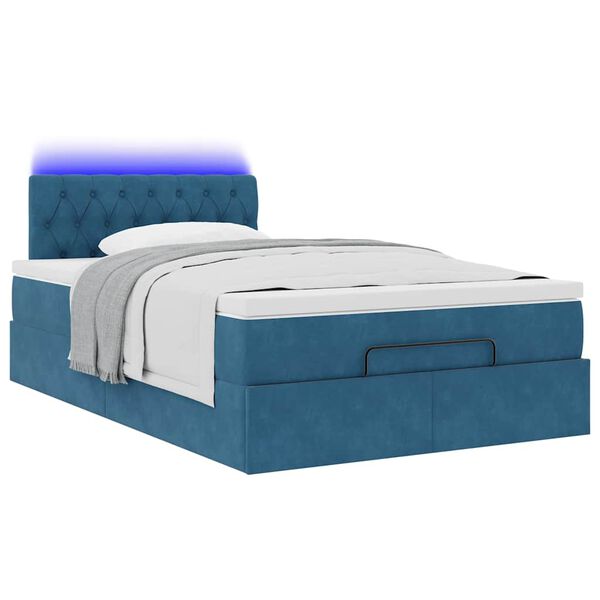 vidaXL Cama otomana con colch&oacute;n y LED terciopelo azul oscuro 120x190cm