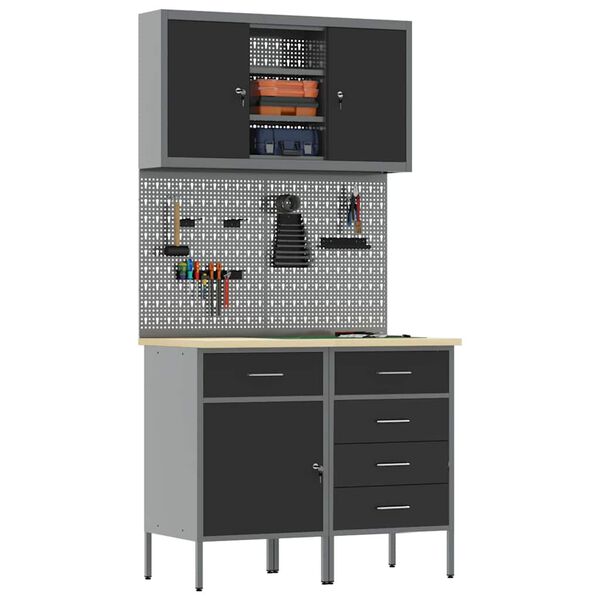 vidaXL Conjunto de armarios de trabajo con caj&oacute;n Manual 5 pcs Negro