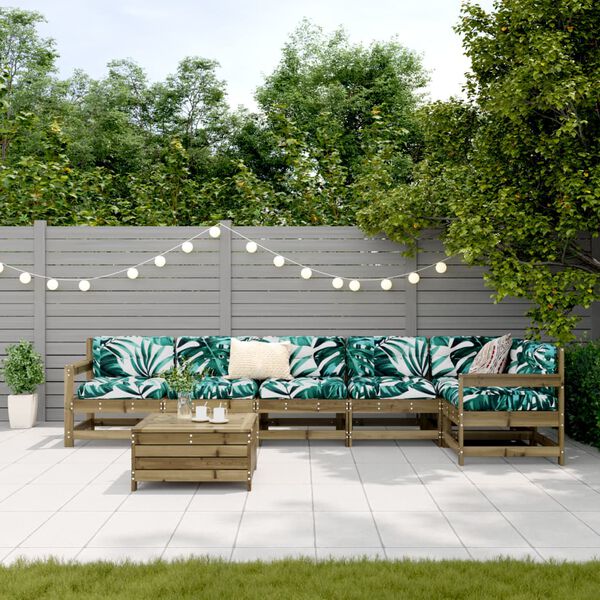 vidaXL Juego de sof&aacute;s de jard&iacute;n 7 pzas madera de pino impregnada