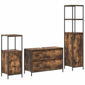 vidaXL Juego de muebles de ba&ntilde;o con caj&oacute;n 3 pcs Roble ahumado