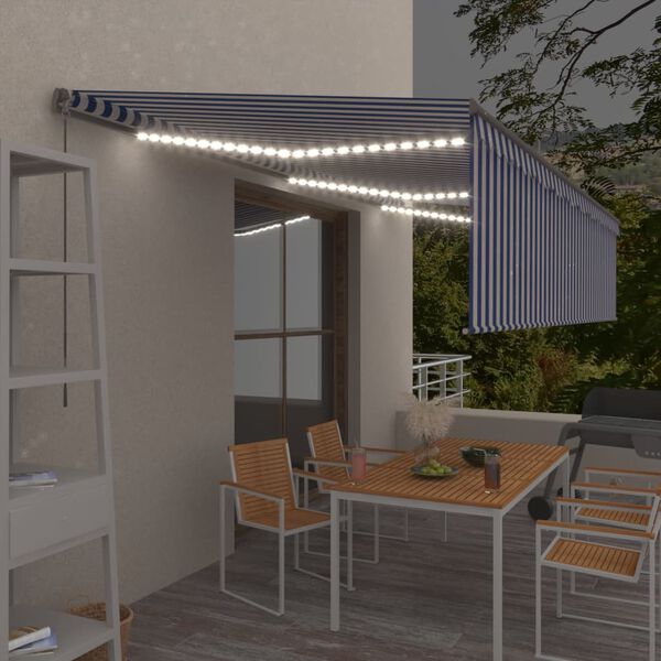 vidaXL Toldo retráctil manual con persiana y LED azul y blanco 6x3 m