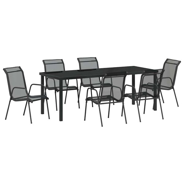 vidaXL Conjunto de Comedor de Jard&iacute;n 7 pcs Negro