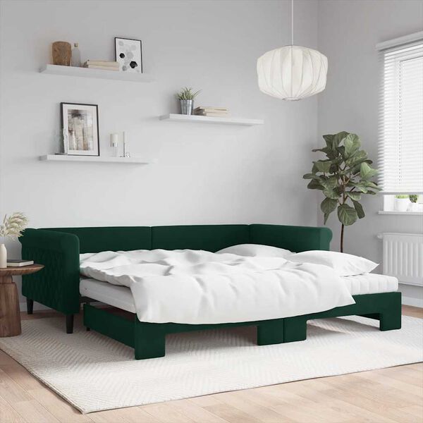 vidaXL Sof&aacute; cama nido con colch&oacute;n terciopelo verde oscuro 100x200 cm