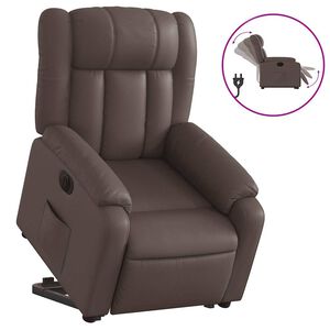 vidaXL Sill&oacute;n reclinable elevable el&eacute;ctrico de cuero sint&eacute;tico marr&oacute;n