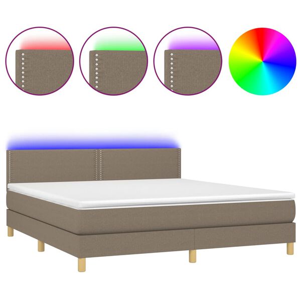 vidaXL Cama box spring con colch&oacute;n LED tela gris taupe 180x200 cm