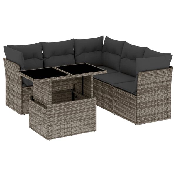 vidaXL Set de muebles de jard&iacute;n 6 pzas y cojines rat&aacute;n sint&eacute;tico gris