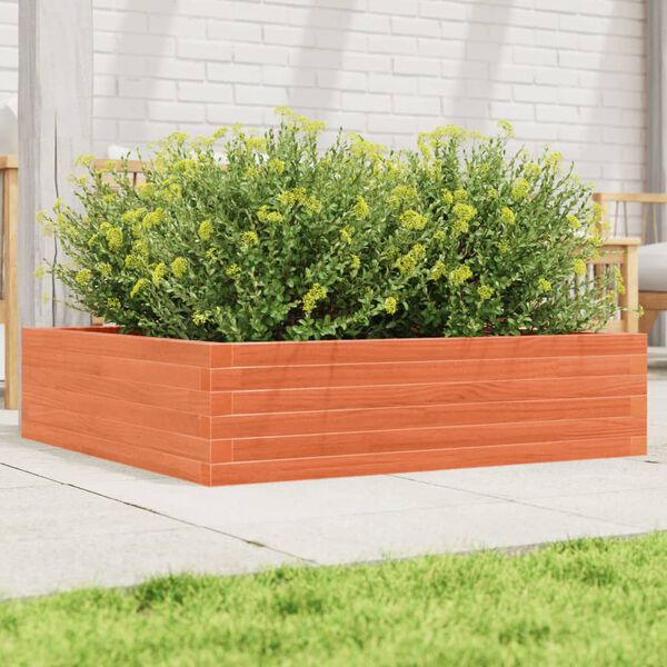 vidaXL Jardinera de madera maciza pino marr&oacute;n cera 90x90x23 cm