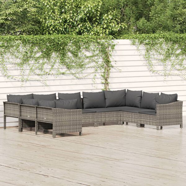 vidaXL Set de muebles de jardín 9 pzas y cojines ratán sintético gris