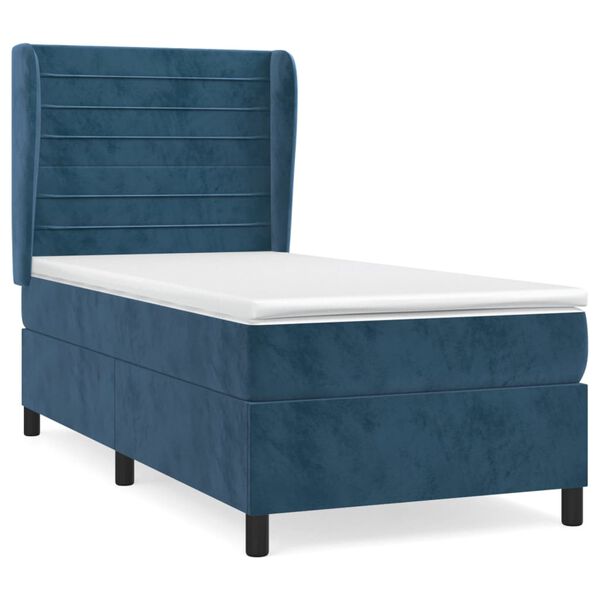 vidaXL Cama box spring con colch&oacute;n terciopelo azul oscuro 90x200 cm