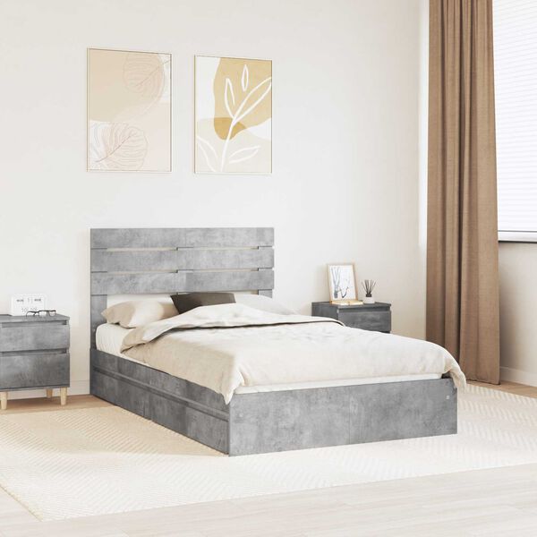 vidaXL Cama con almacenamiento con cabecera Gris Concreto 135 x 190 cm