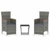 vidaXL Set de muebles de jard&iacute;n 3 pzas y cojines rat&aacute;n sint&eacute;tico gris