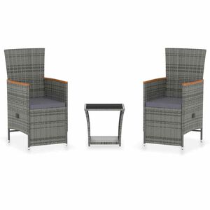 vidaXL Set de muebles de jard&iacute;n 3 pzas y cojines rat&aacute;n sint&eacute;tico gris