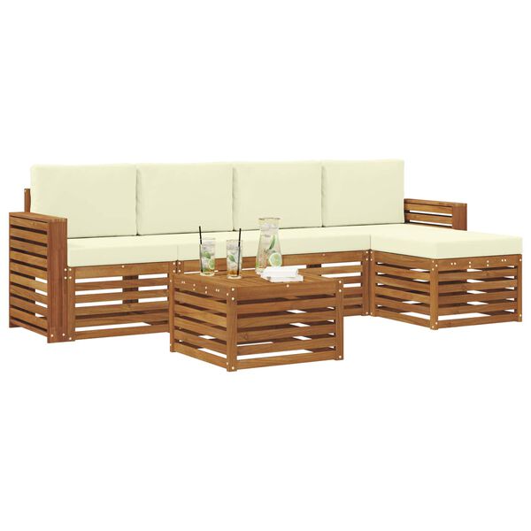 vidaXL Juegos de sof&aacute;s 6 pcs Natural y Crema Madera de Acacia S&oacute;lida