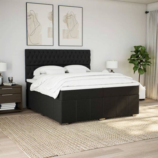 vidaXL Cama box spring con colch&oacute;n tela negro 200x200 cm
