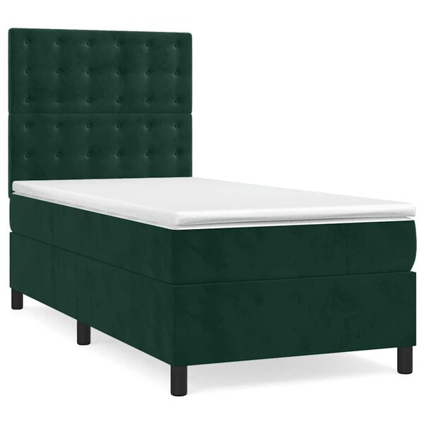 vidaXL Cama box spring con colch&oacute;n terciopelo verde oscuro 90x190 cm