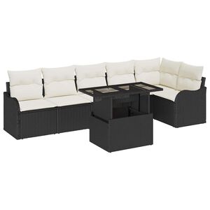 vidaXL Conjunto de sof&aacute; de jard&iacute;n 7 uds. Negro Rattan de Poli&eacute;ster