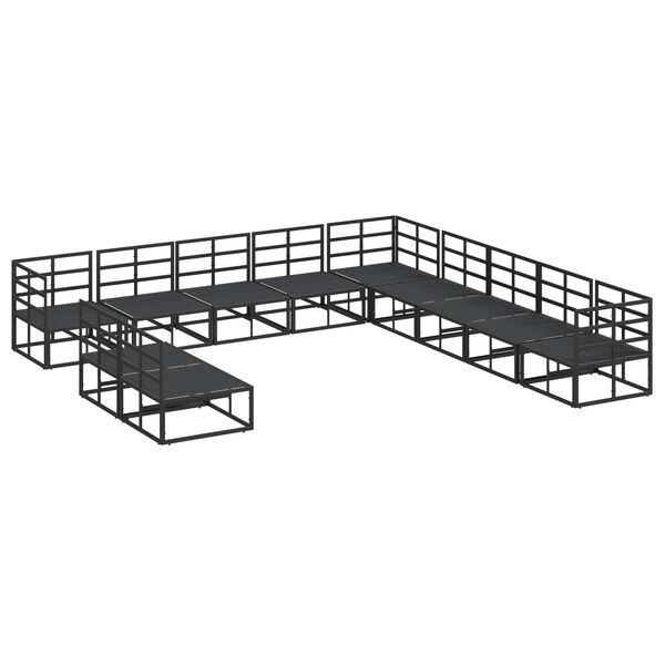 vidaXL Conjunto de sofás de jardín con cojín 11 pcs Negro Aluminio