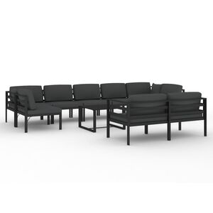 vidaXL Set muebles de jard&iacute;n 10 pzas y cojines aluminio gris antracita