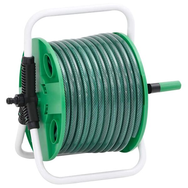 vidaXL Carrete de manguera de pie con set racores PVC verde 0,5" 30 m