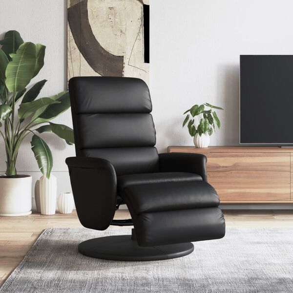 vidaXL Sill&oacute;n reclinable con reposapi&eacute;s cuero sint&eacute;tico negro
