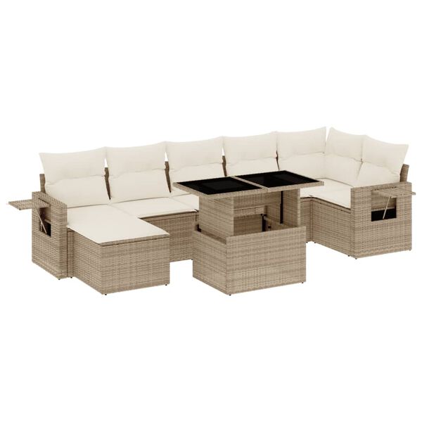 vidaXL Set de sof&aacute;s de jard&iacute;n y cojines 8 piezas rat&aacute;n sint&eacute;tico beige