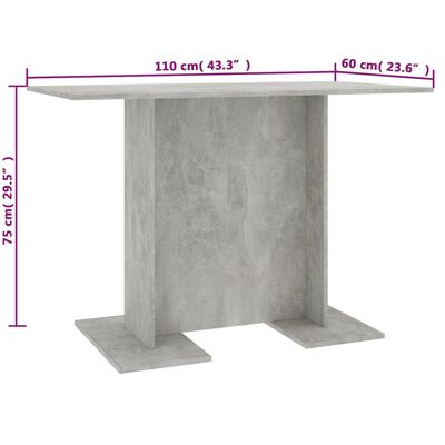 vidaXL Mesa de comedor de madera gris hormigón 110x60x75 cm