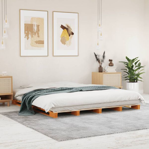 vidaXL Cama de palets madera maciza de pino marr&oacute;n cera 180x200 cm