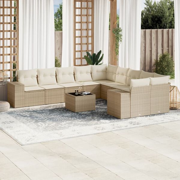 vidaXL Set de sofás de jardín 11pzas con cojines ratán sintético beige