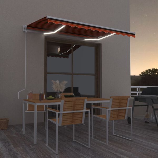 vidaXL Toldo autom&aacute;tico LED sensor de viento naranja marr&oacute;n 300x250 cm