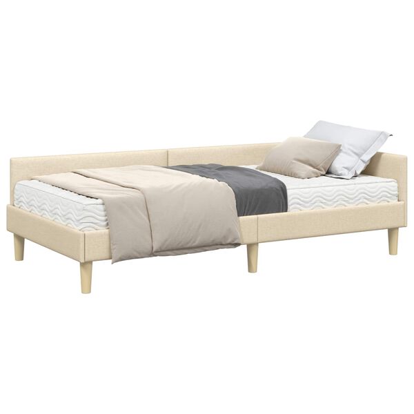 vidaXL Estructura de Cama Esquina con Colch&oacute;n 2 pcs Crema tela