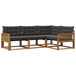 vidaXL Conjunto de sof&aacute;s de exterior con coj&iacute;n 4 pcs Natural y negro