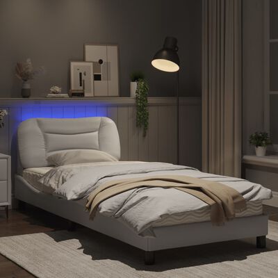 vidaXL Estructura cama con luces LED cuero sintético blanco 80x200 cm
