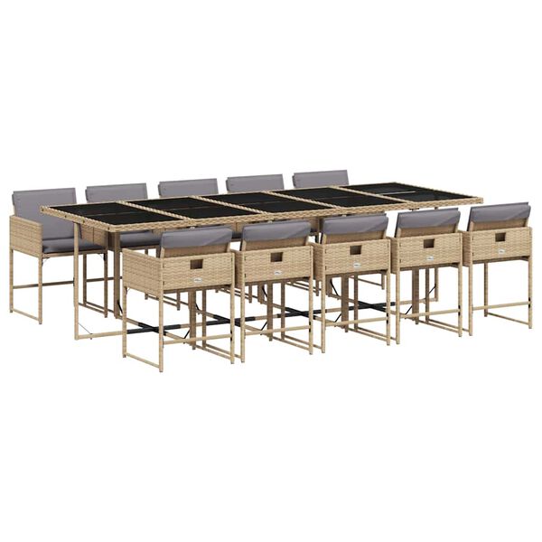 vidaXL Set comedor de jard&iacute;n 11 pzas con cojines rat&aacute;n sint&eacute;tico beige