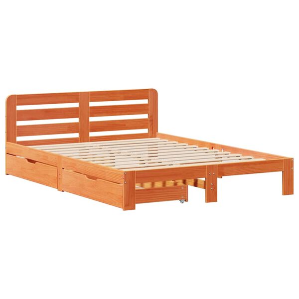 vidaXL Estructura de cama sin colch&oacute;n madera maciza marr&oacute;n 135x190 cm