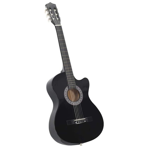vidaXL Guitarra Clásica Western Cutaway con 6 cuerdas negra 38"
