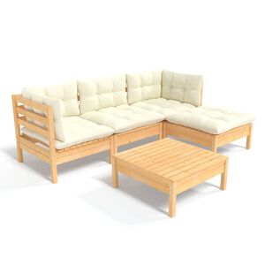 vidaXL Muebles de jard&iacute;n 5 piezas cojines madera de pino crema