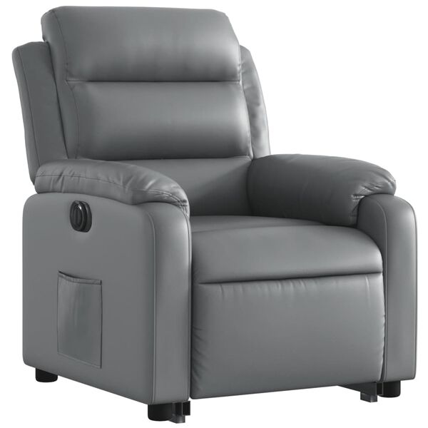 vidaXL Sillón reclinable elevable eléctrico de cuero sintético gris