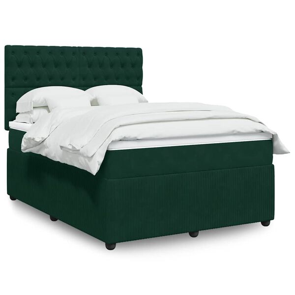 vidaXL Cama box spring con colch&oacute;n terciopelo verde oscuro 140x200 cm