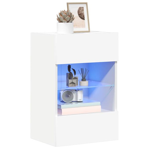 vidaXL Armarios de pared con luces LED para TV 2 uds blanco 40x30x60,5 cm