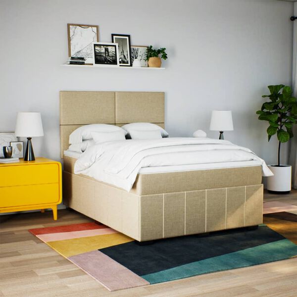 vidaXL Cama box spring con colch&oacute;n tela color crema 160x200 cm