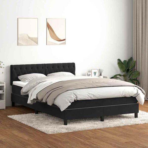 vidaXL Cama box spring con colch&oacute;n terciopelo negro 160x220 cm