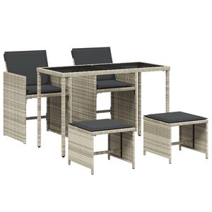 vidaXL Set comedor de jard&iacute;n 5 pzas cojines rat&aacute;n sint&eacute;tico gris claro