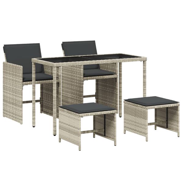 vidaXL Set comedor de jardín 5 pzas cojines ratán sintético gris claro