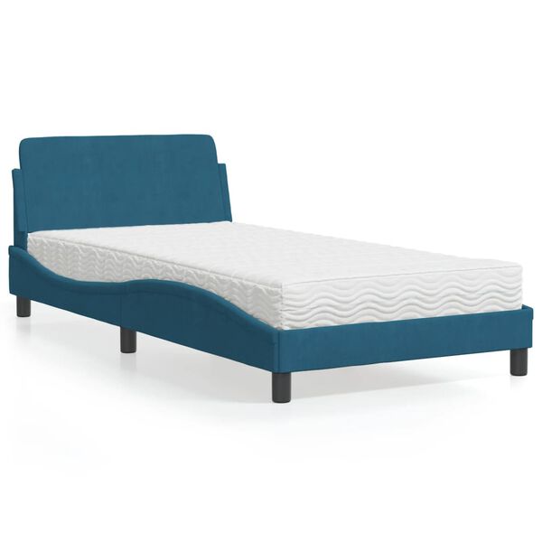 vidaXL Cama con colch&oacute;n Dover terciopelo azul 100x200 cm