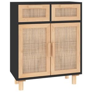 vidaXL Aparador negro madera pino maciza y rat&aacute;n natural 60x30x75 cm