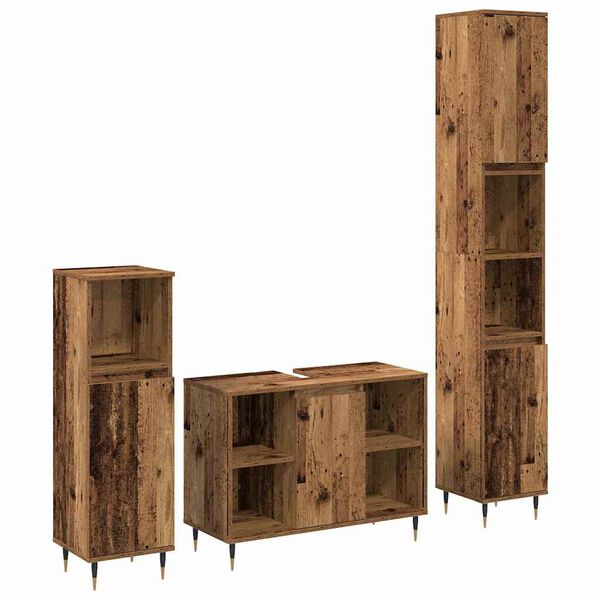 vidaXL Juego de muebles de ba&ntilde;o con estante 3 pcs Madera Vieja