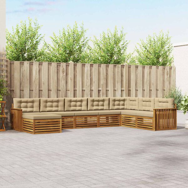 vidaXL Juegos de sof&aacute;s 8 pcs Natural y Beige Madera de Acacia S&oacute;lida